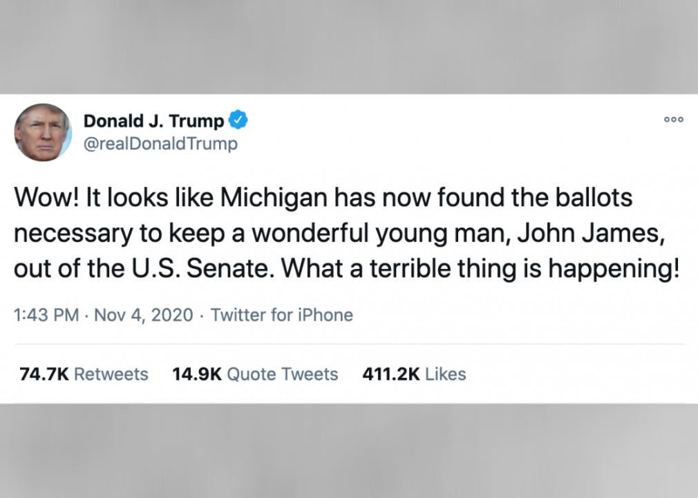 #49. Trump calls fraud on Michigan Senate race
